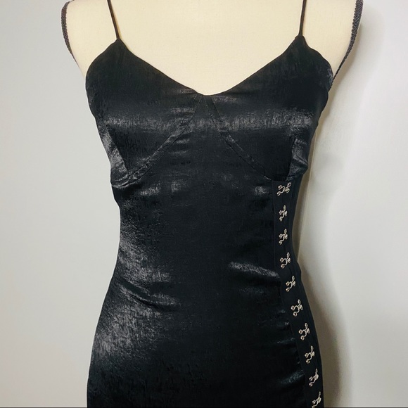 NEW Black Satin Slit Maxi Dress w/ Hook and eye - Picture 8 of 12